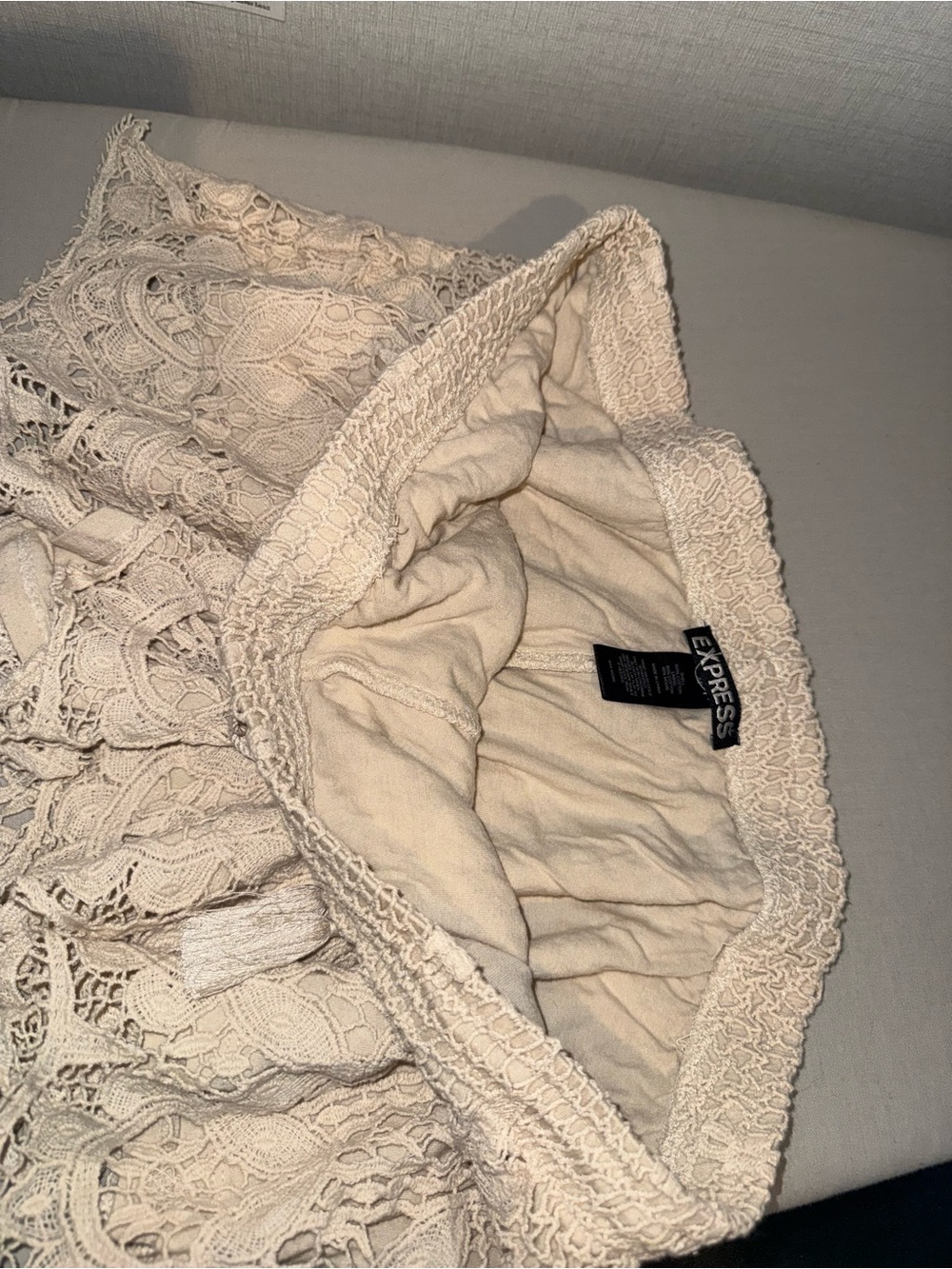 Express Cream Crochet Mini Skirt